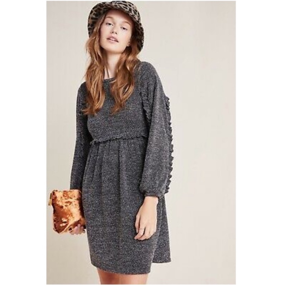 NWT Anthropologie RO&DE Stella Sweater Knit Ruffle Long Sleeve Dress Size M New